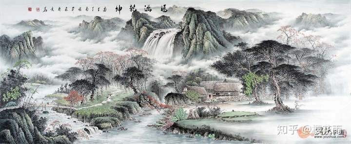 国礼书画艺术家张利写意山水画《春山溪水长》(组图)
